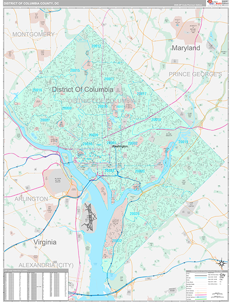 District of Columbia County, DC Zip Code Map
